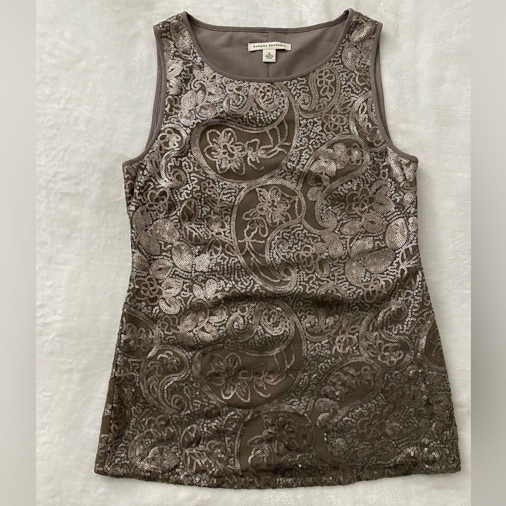 BANANA Republic Brown Taupe Sequin Sleeveless‎ Top Size 4
